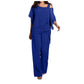 Elegant Royal Blue Off-Shoulder Top and Wide-Leg Pants Set - Size Large