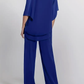 Elegant Royal Blue Off-Shoulder Top and Wide-Leg Pants Set - Size Large