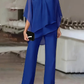Elegant Royal Blue Off-Shoulder Top and Wide-Leg Pants Set - Size Large