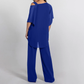 Elegant Royal Blue Off-Shoulder Top and Wide-Leg Pants Set - Size Large