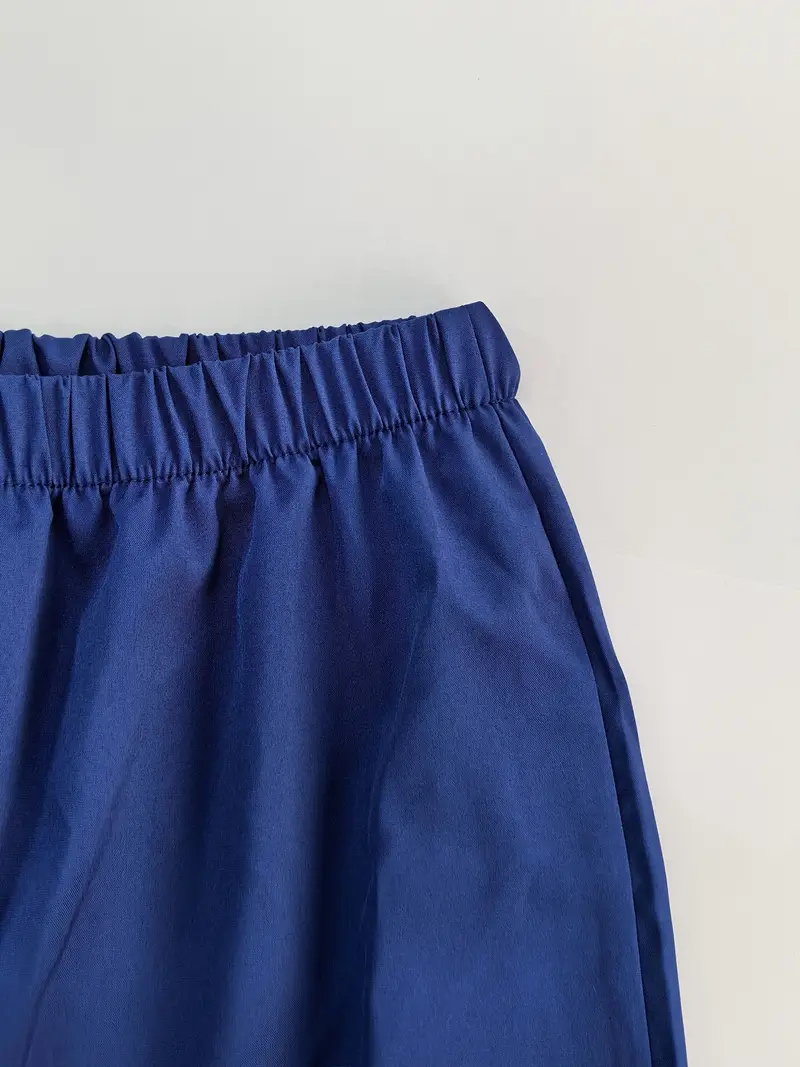 Elegant Royal Blue Off-Shoulder Top and Wide-Leg Pants Set - Size Large