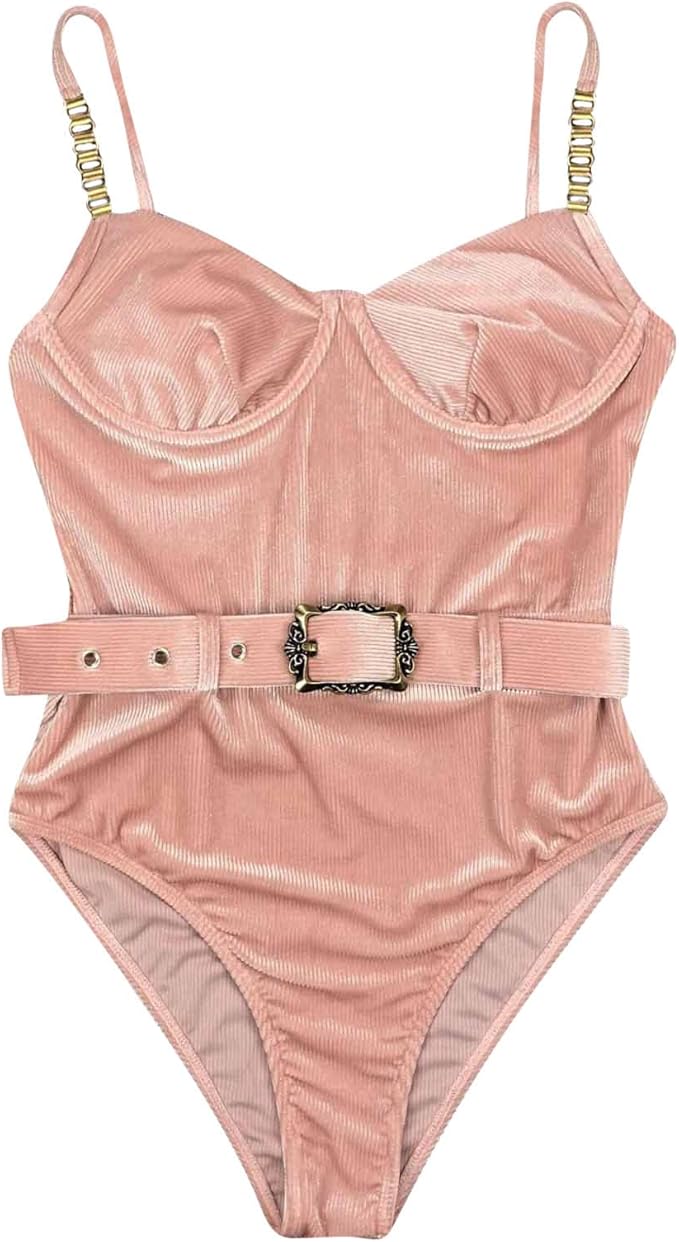 Ladies 1 Piece Velvet Ribbed Swimsuit Small
