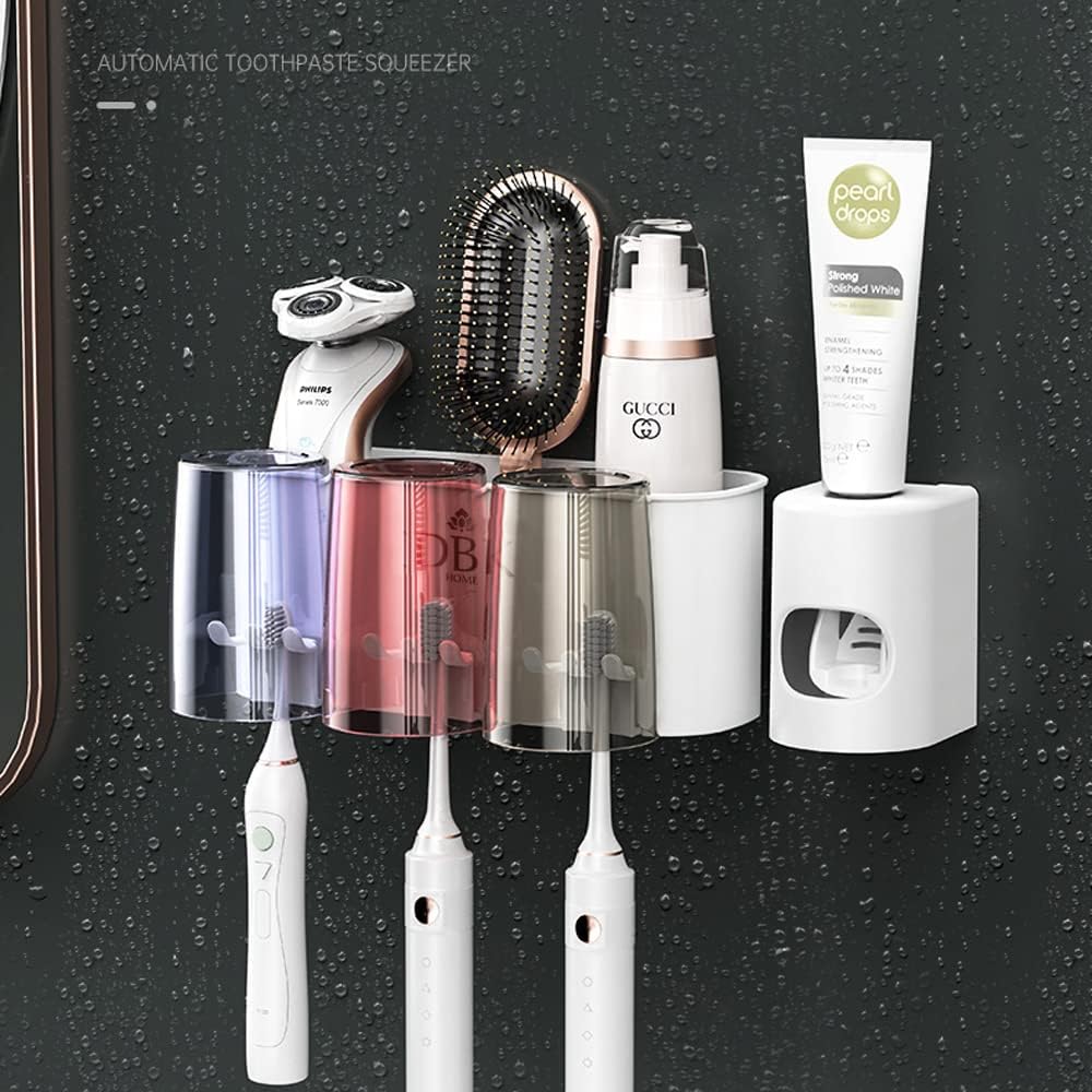 Automatic Toothpaste Dispenser and Toothbrush Holder with 3 Cups