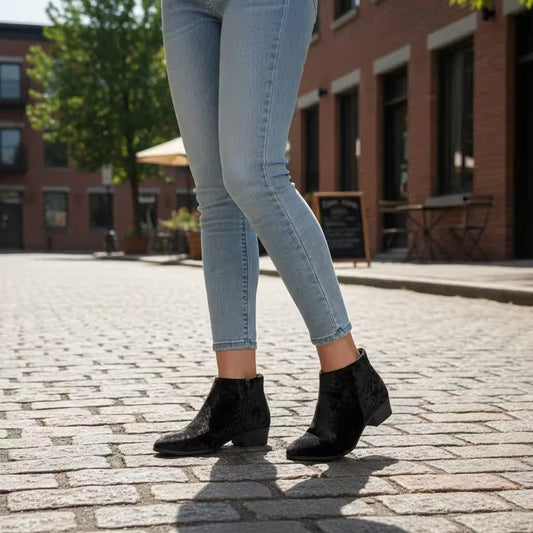 Women's Velvet Ankle Boots with Back Zipper - Size 6.5 ONLY