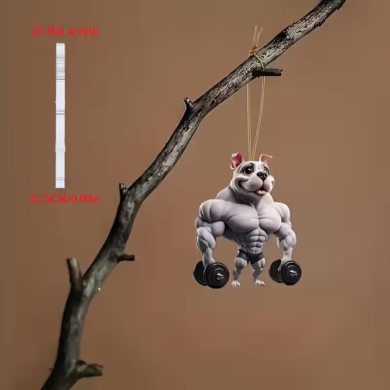 2D Flat Muscular Bulldog Acrylic Car Decoration