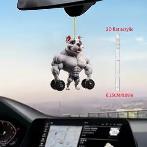 2D Flat Muscular Bulldog Acrylic Car Decoration