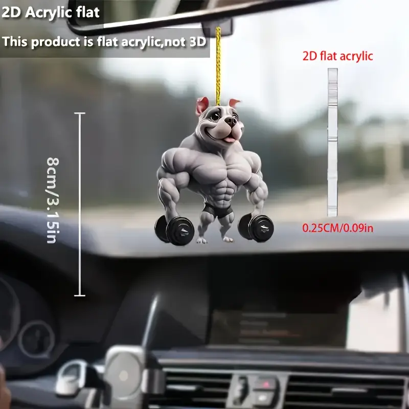 2D Flat Muscular Bulldog Acrylic Car Decoration