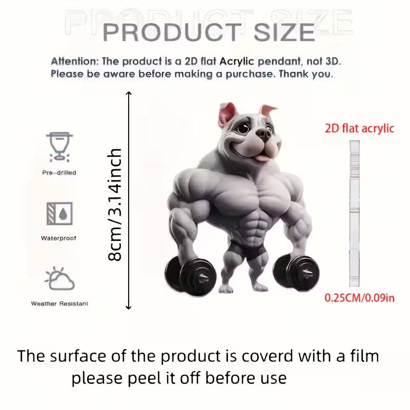 2D Flat Muscular Bulldog Acrylic Car Decoration