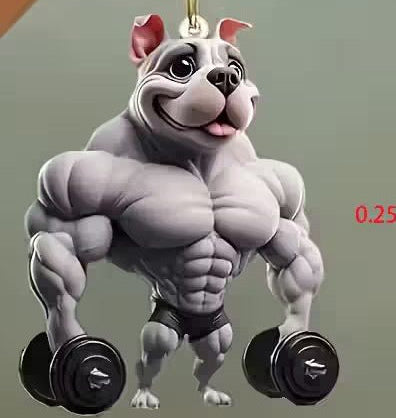 2D Flat Muscular Bulldog Acrylic Car Decoration