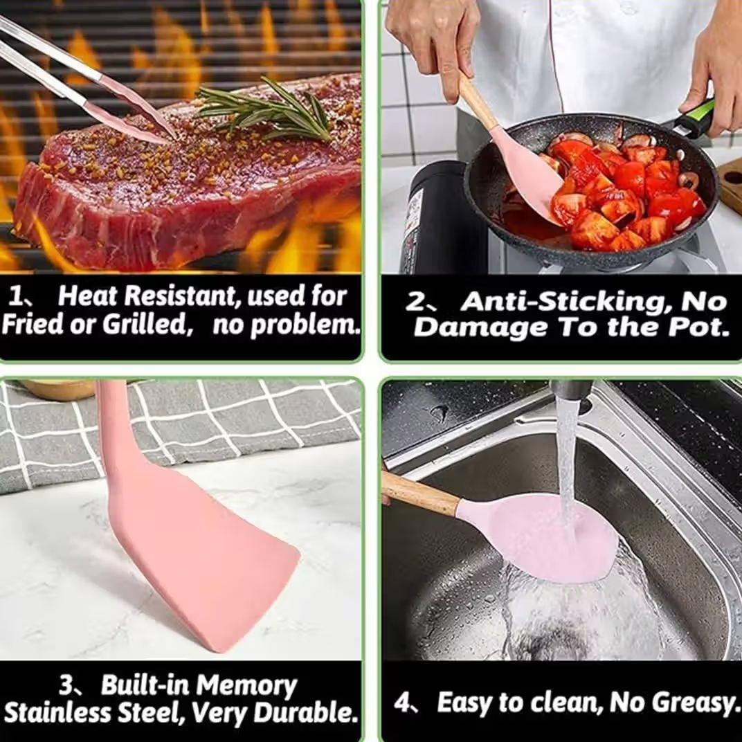 12-Piece Silicone Cooking Utensil Set - Pink