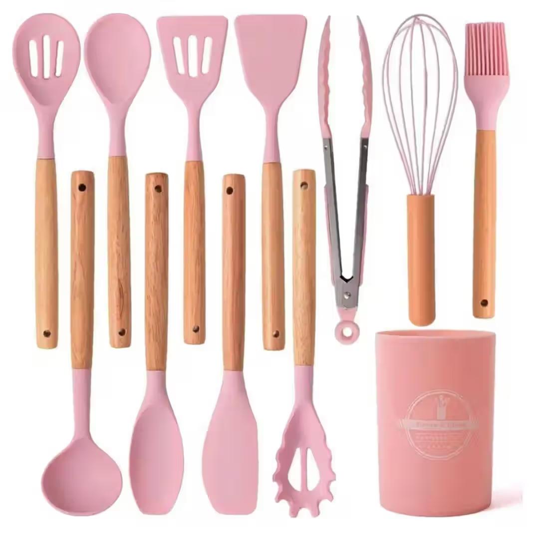 12-Piece Silicone Cooking Utensil Set - Pink