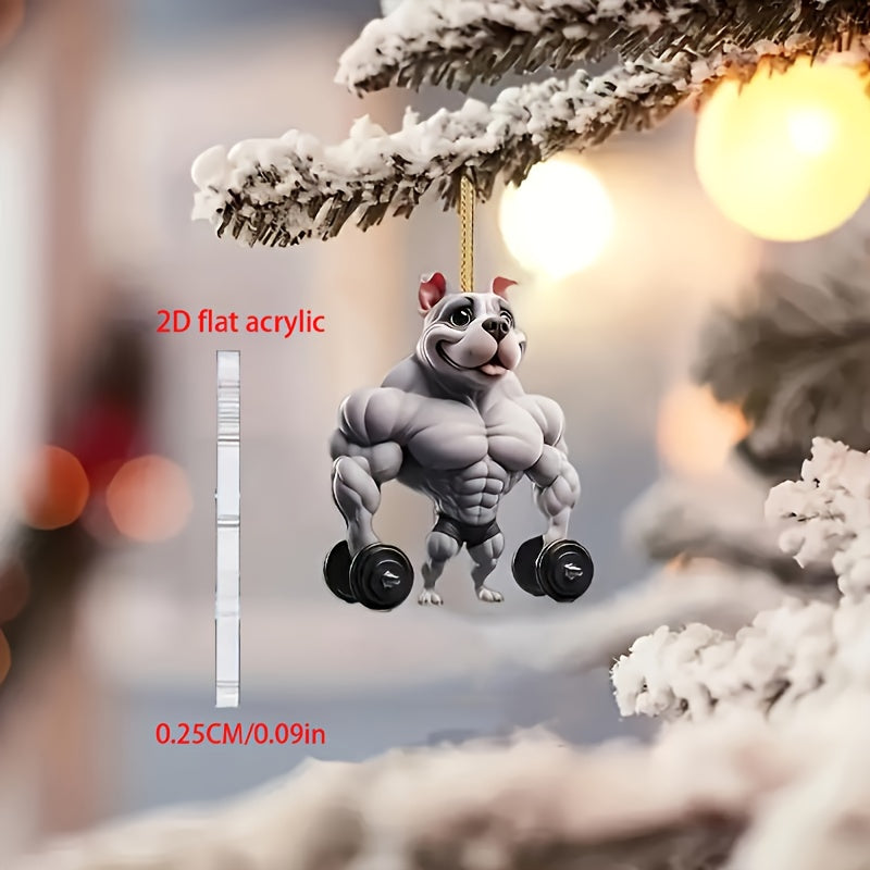 2D Flat Muscular Bulldog Acrylic Car Decoration