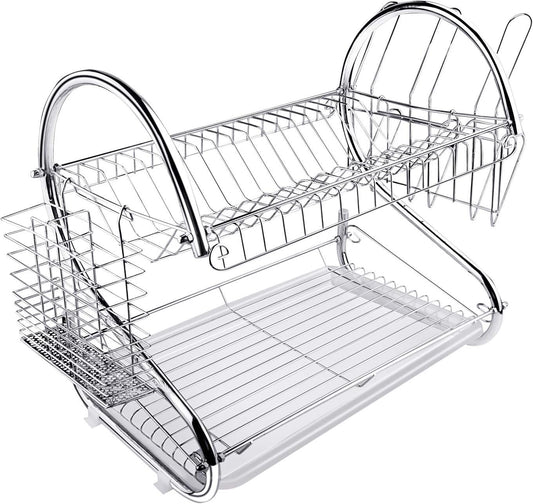 2 Tier Stainless Steel Kitchen Dish Drainer Drying Rack