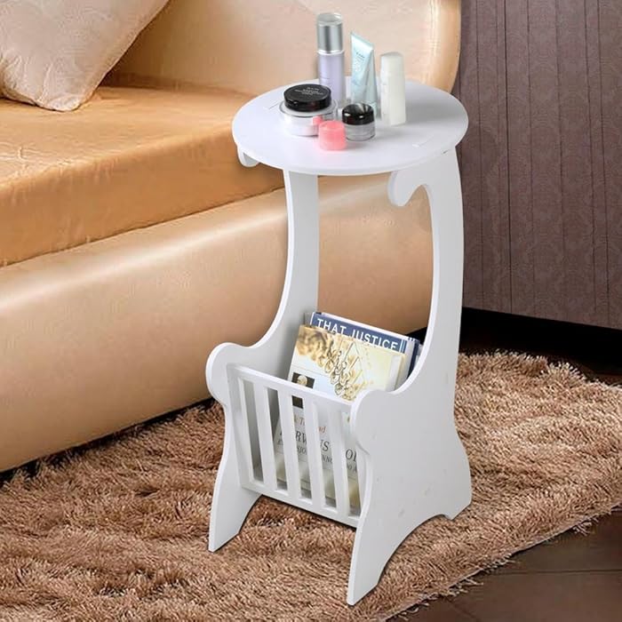 Modern Round Side Table With Magazine Rack