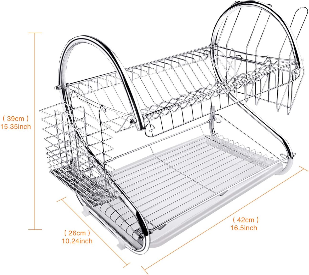2 Tier Stainless Steel Kitchen Dish Drainer Drying Rack
