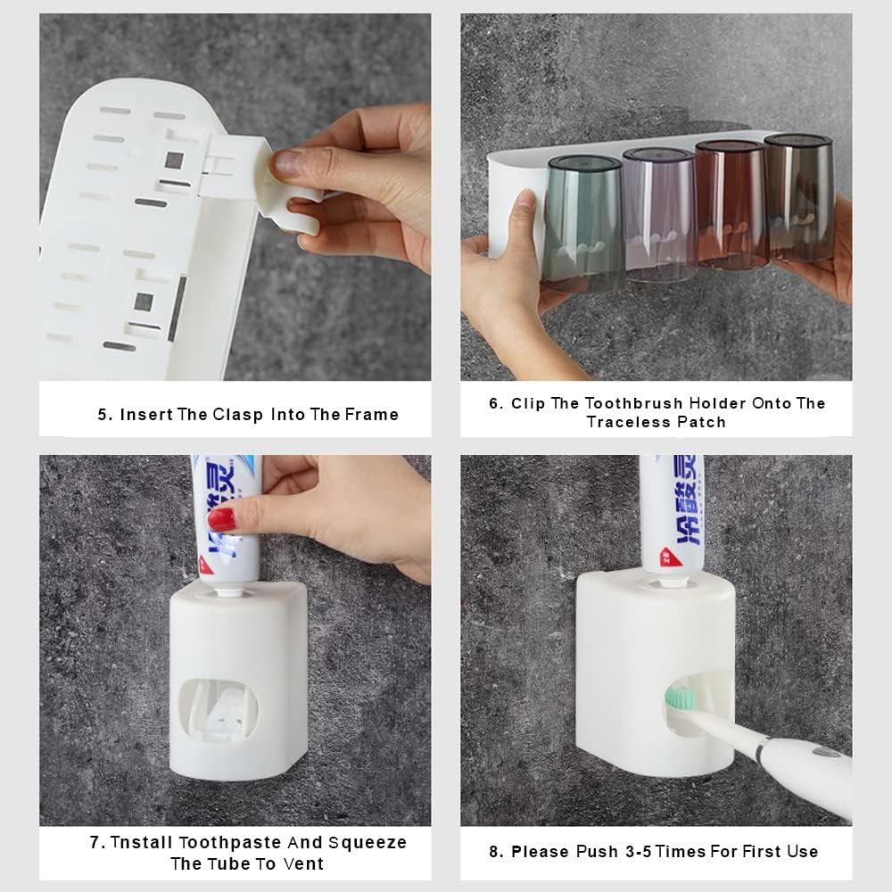 Automatic Toothpaste Dispenser and Toothbrush Holder with 3 Cups