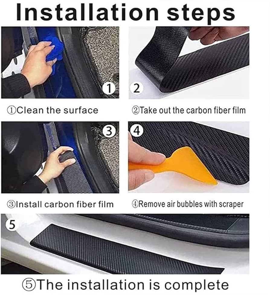 5 Piece Carbon Fiber Car Door Sill Protector Stickers