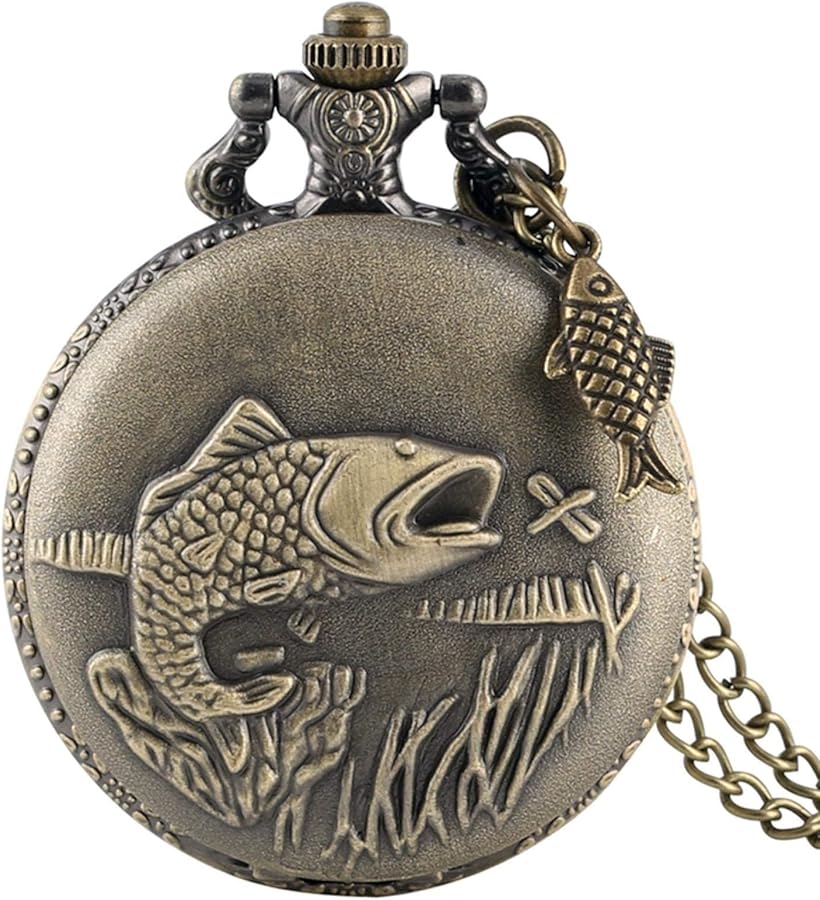 Retro Bronze Fish Quartz Pocket Watch