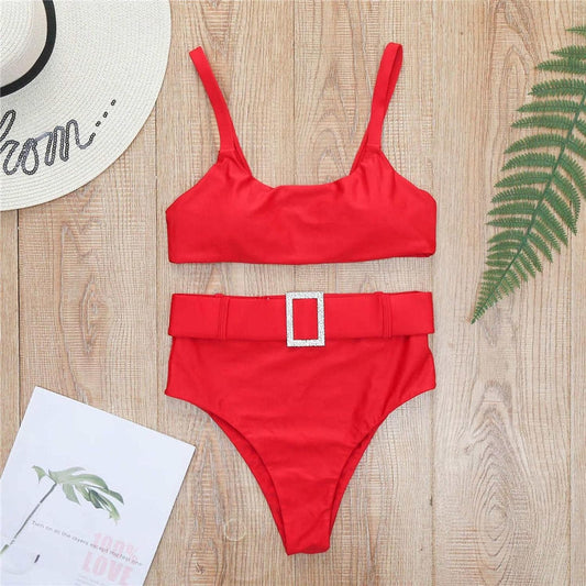 Red High Waist Bikini Set