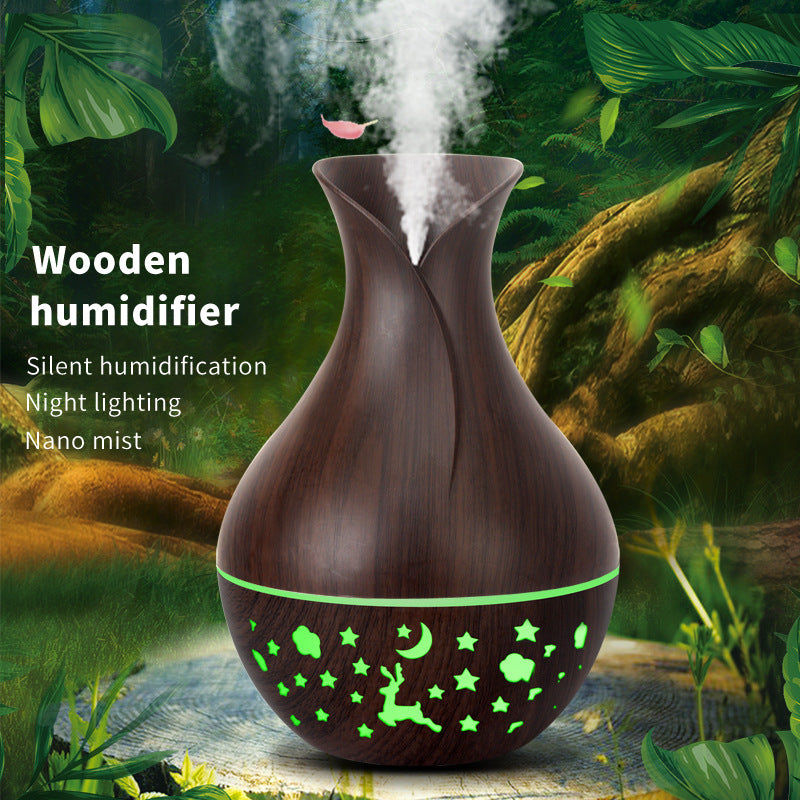 USB LED Deep Wood Grain Ultrasonic Aroma Humidifier