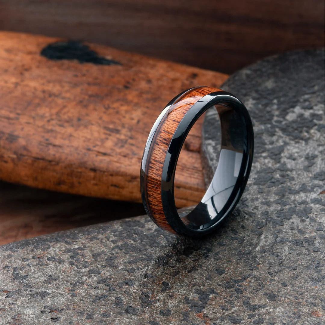 Elegant Wood Inlay Ring - Size 6