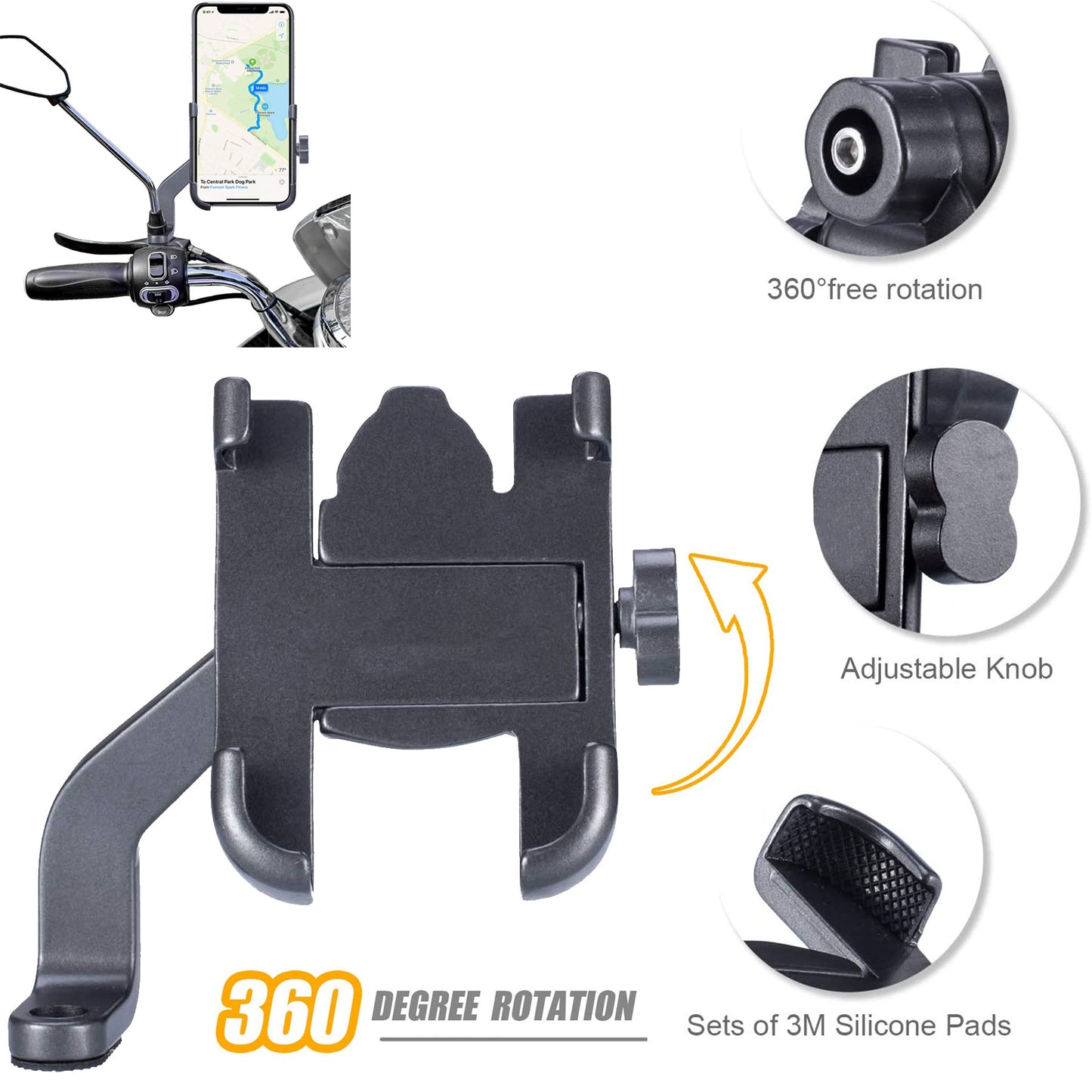 Motorcycle and Bike Phone Holder with USB Port