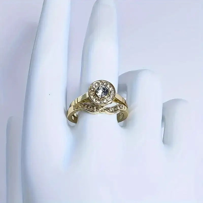 Vintage Look Ring Set with Rhinestones - Size 8