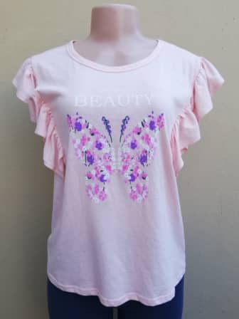 Pink Butterfly Top with Ruffles (Size 10)