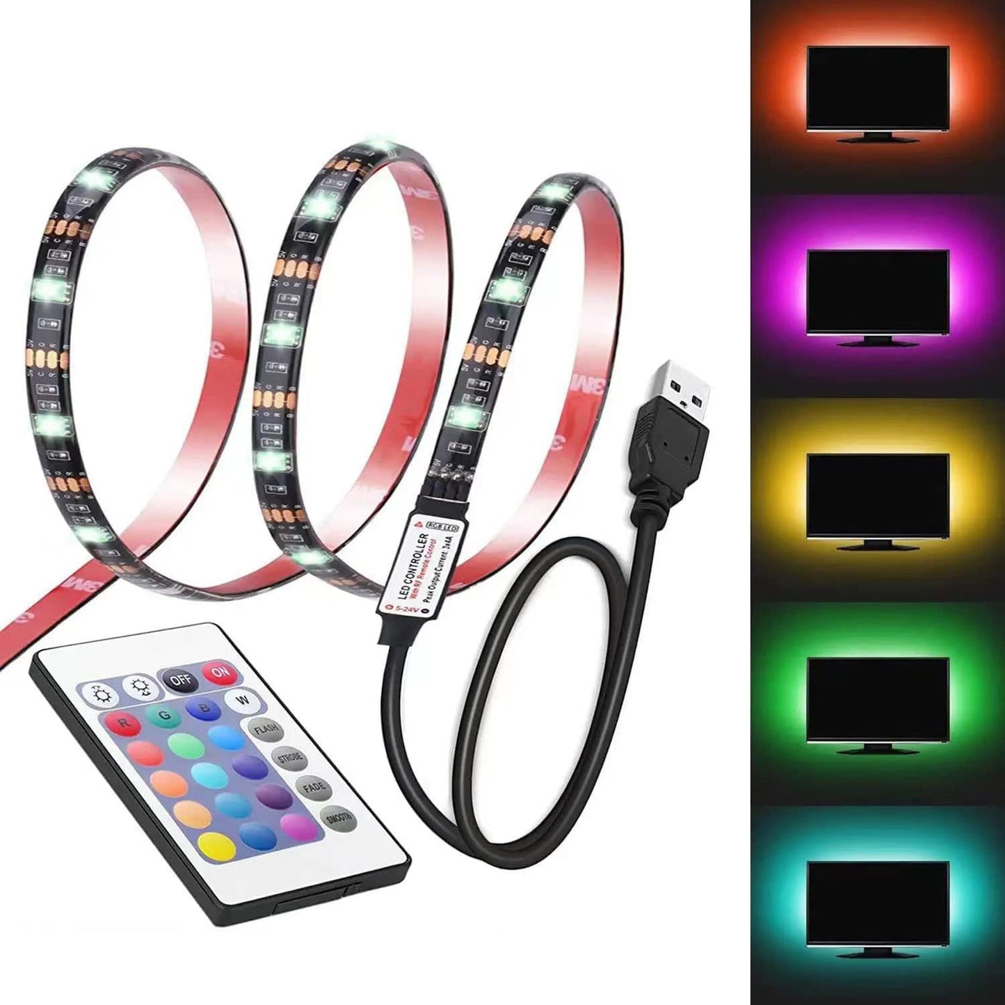 5M USB RGB LED 5050 Strip Light 16 Colours With Remote Control