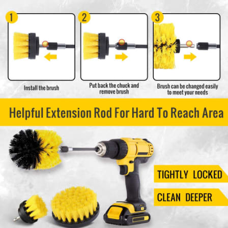 3 Piece Cleaning Brushes Kit for Electric Drill - All Purpose Power Scrubber