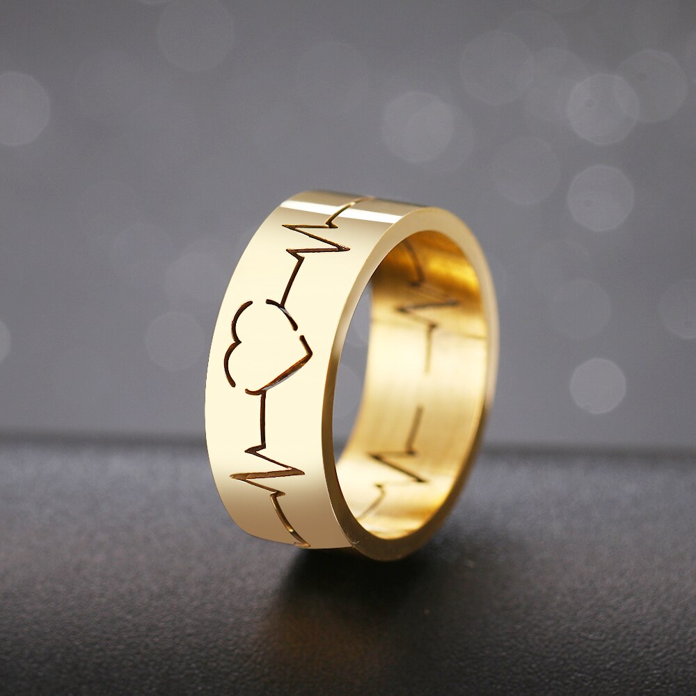 Titanium Gold Heartbeat Ring Size 7 (O)
