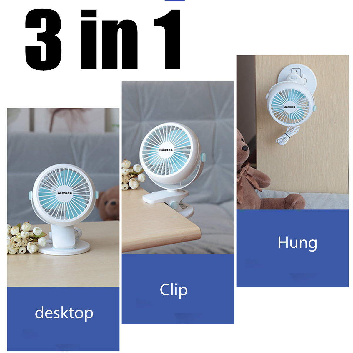 Small Rechargeable USB Clip-on Desk Fan - Perfect for Loadshedding