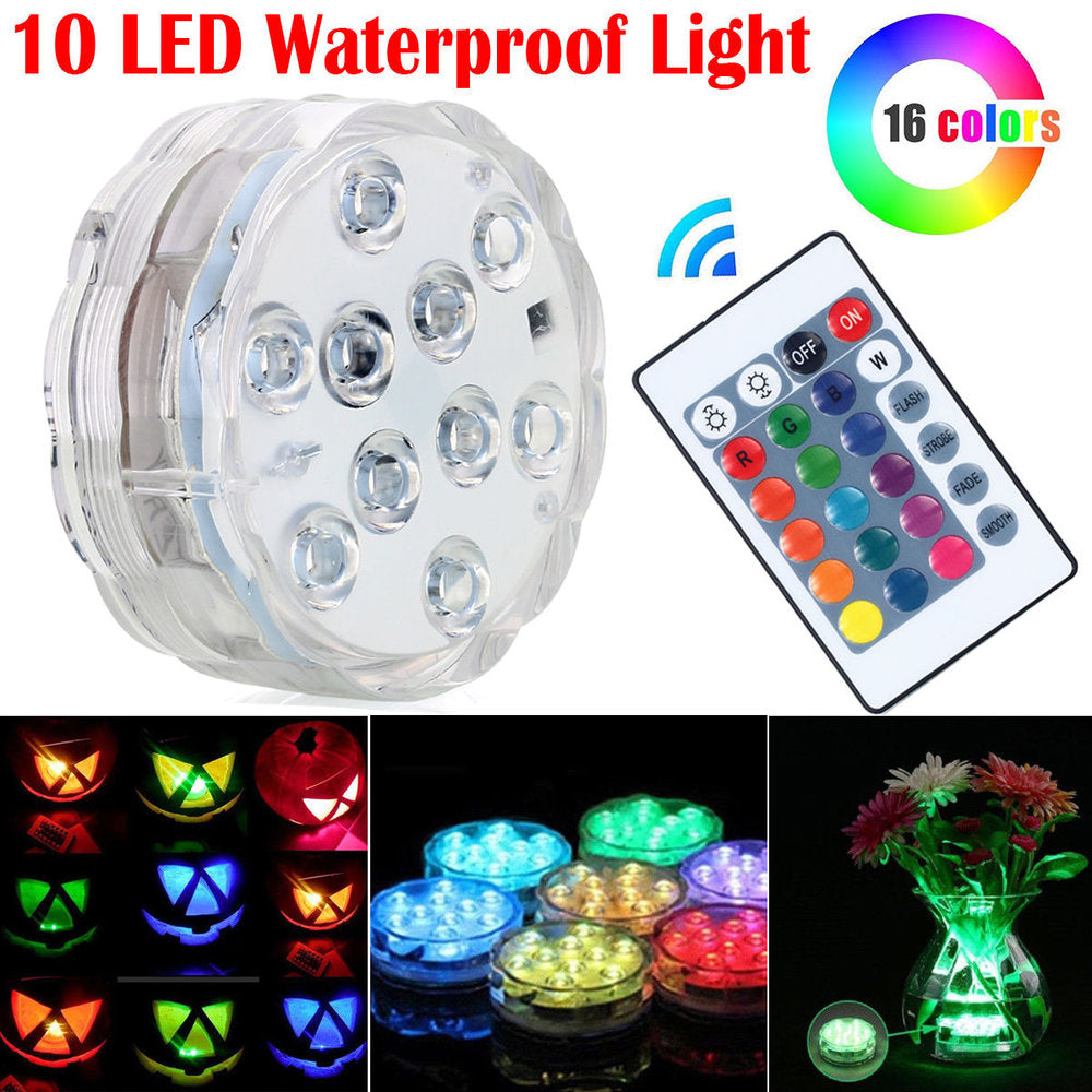 Underwater Submersible Waterproof 10 Led Light with Remote for Swimming Pool / Jacuzzi Etc freeshipping - Dealz4all Store