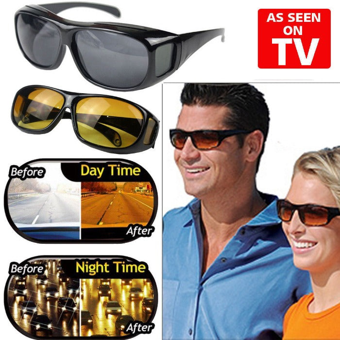 2 in 1 HD Vision Wrap Around Glasses - Night Vision Driving Anti Glare